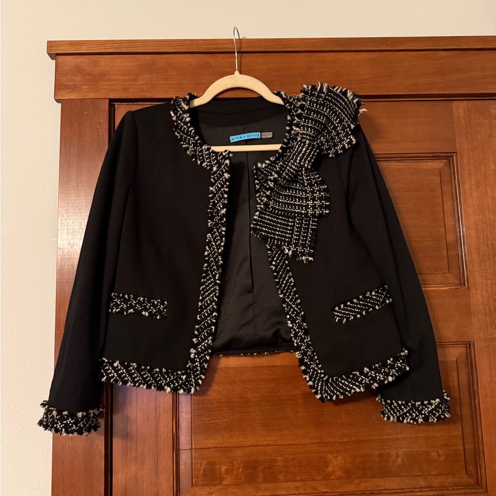 Alice + Olivia Black Jacket with Tweed Accents
